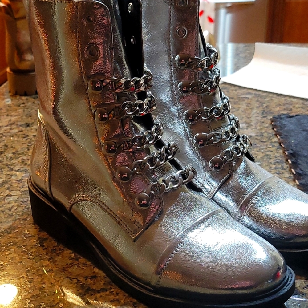 Silver  combat ladies  boots